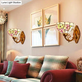 Baroque Flower Cut Glass Vanity Wall Light - 1 Pink/Green Sconce For Bathroom