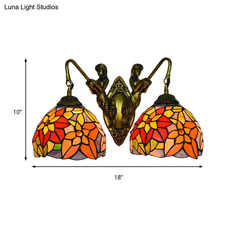 Baroque Glass Floral Wall Sconce With Mermaid Backplate - Orange