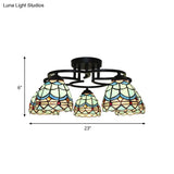 Baroque Glass Grid Pattern Semi Flush Light Fixture - 5 Lights Blue/Light Blue Black Ceiling Mount