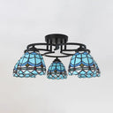Baroque Glass Grid Pattern Semi Flush Light Fixture - 5 Lights Blue/Light Blue Black Ceiling Mount