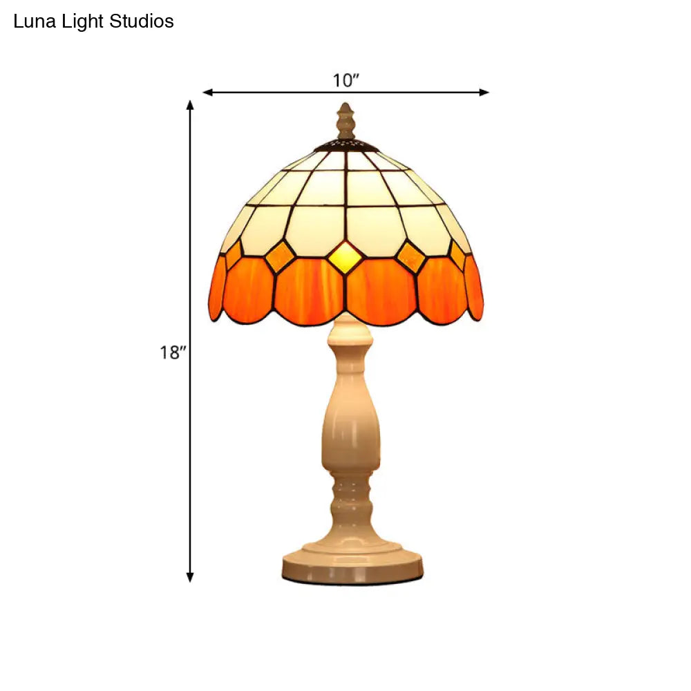 Baroque Gridded Dome Shade Orange-White Stained Glass Night Light