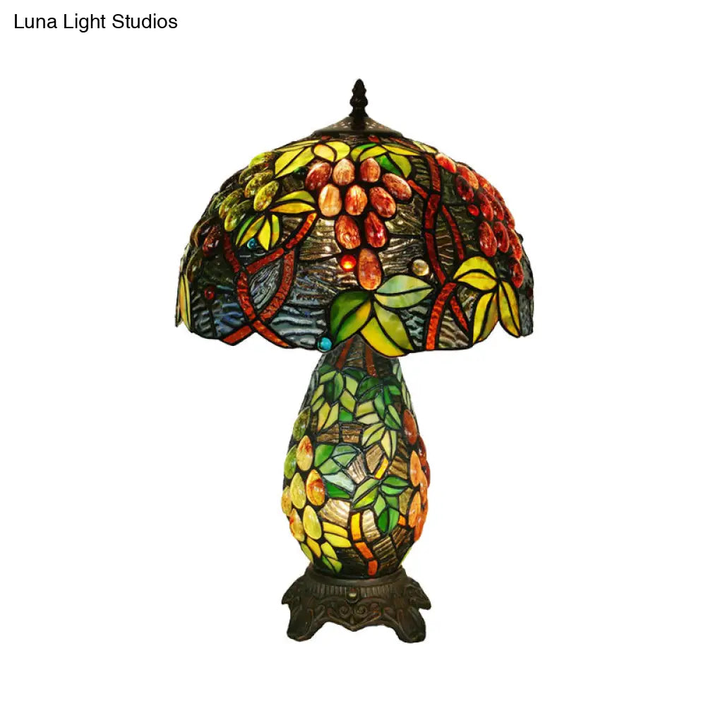Baroque Hand Cut Glass Table Lamp With 1 Light Dome Shape Bronze Grapes Night Light.