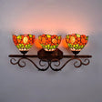 Baroque Orange Stained Glass Sconce Light With Sunflower Pattern - 3-Head Bowl Wall Fixture