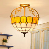 Baroque Semi Flush Mount Ceiling Light With Grid Pattern Cut Glass - 2 Lights In Yellow/Orange/Blue