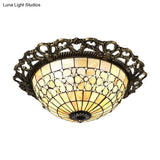 Baroque Shell Dome Brass Ceiling Lamp With Embossed Flower Trim - 3 - Light Flush Mount Fixture