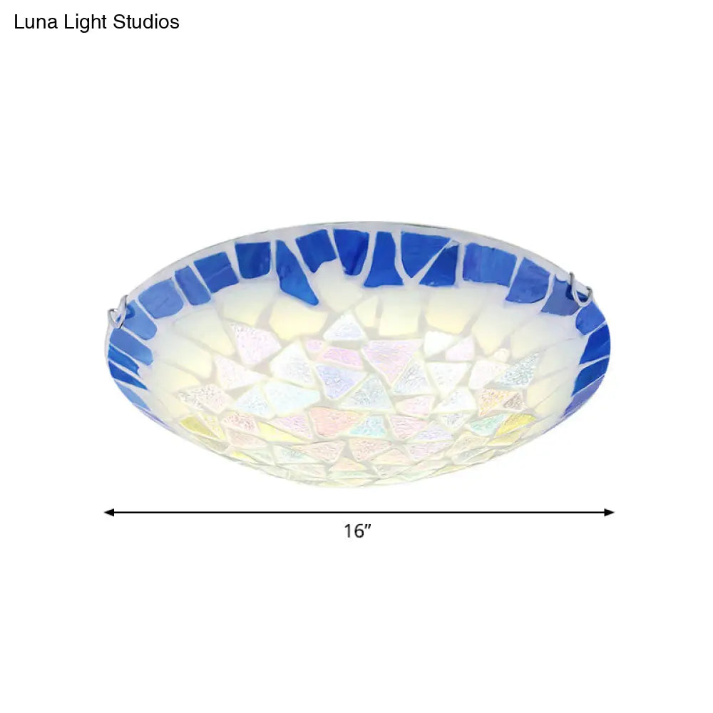 Baroque Stained Glass Bowl Flushmount Light - Blue 12’/16’/19.5’ Wide 3 Lights
