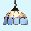 Baroque Stained Glass Ceiling Light Fixture In Black/White/Blue For Dining Room - 1 Head Suspension