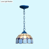 Baroque Stained Glass Ceiling Light Fixture In Black/White/Blue For Dining Room - 1 Head Suspension