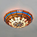 Baroque Stained Glass Flushmount Light: Blue/Yellow Bowl Ceiling Light For Living Room Blue