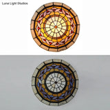 Baroque Stained Glass Flushmount Light: Blue/Yellow Bowl Ceiling Light For Living Room
