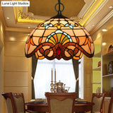 Baroque Stained Glass Pendant Light In Brown For Restaurant Ceiling Decor