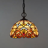 Baroque Stained Glass Pendant Light In Brown For Restaurant Ceiling Decor / 8’ Chain