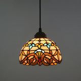 Baroque Stained Glass Pendant Light In Brown For Restaurant Ceiling Decor / 8’ Cord