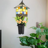 Baroque Stained Glass Wall Sconce With Flower Decoration - Clear/Blue Light Clear