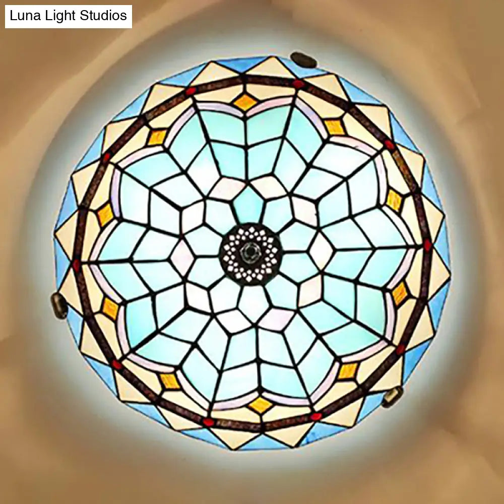 Baroque Style Blue Glass Flush Mount Ceiling Light With 12’ And 19.5’ Width - Ideal For Living Room