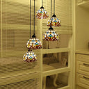 Baroque Style Glass Bell Cascade Pendant Light - Blue/Beige Shade For Dining Room Lighting Beige