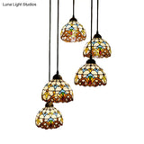 Baroque Style Glass Bell Cascade Pendant Light - Blue/Beige Shade For Dining Room Lighting