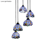 Baroque Style Glass Bell Cascade Pendant Light - Blue/Beige Shade For Dining Room Lighting