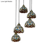Baroque Style Glass Bell Cascade Pendant Light - Blue/Beige Shade For Dining Room Lighting