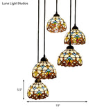 Baroque Style Glass Bell Cascade Pendant Light - Blue/Beige Shade For Dining Room Lighting