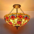 Baroque Style Stained Glass Ceiling Light Semi Flush Mount Fixture For Bedroom Brass / 12’