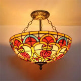 Baroque Style Stained Glass Ceiling Light Semi Flush Mount Fixture For Bedroom Brass / 12’