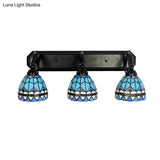 Baroque Style Stained Glass Vanity Light With 3 Wall-Mounted Bowls In Black