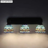 Baroque Style Stained Glass Vanity Light With 3 Wall-Mounted Bowls In Black