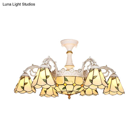 Baroque White/Blue/Silver Glass 9 - Light Ceiling Light Fixture For Bedroom
