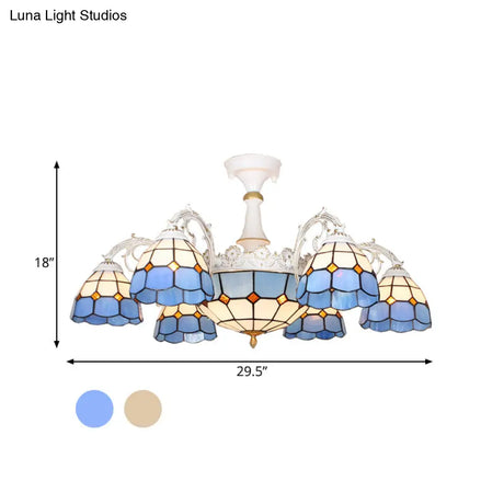 Baroque White/Blue/Silver Glass 9 - Light Ceiling Light Fixture For Bedroom