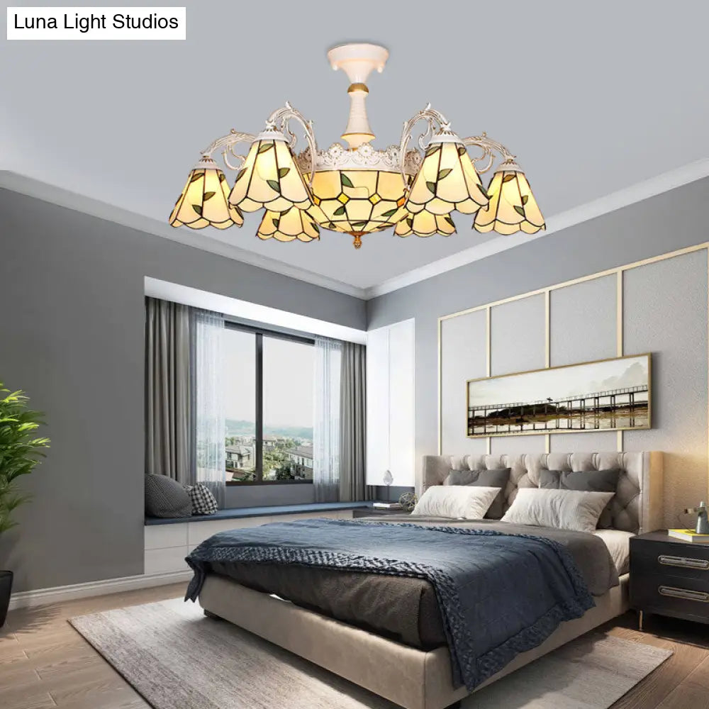 Baroque White/Blue/Silver Glass 9 - Light Ceiling Light Fixture For Bedroom