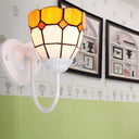 Baroque Yellow Glass Dome Wall Sconce Light For Hallway - 1 Head White/Blue/Antique Brass Mount