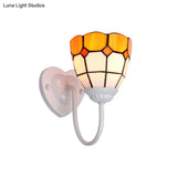 Baroque Yellow Glass Dome Wall Sconce Light For Hallway - 1 Head White/Blue/Antique Brass Mount
