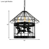 Barrel/Birdcage Chandelier Lighting - Vintage Style Pendant Light 3 Lights Black Metallic Over Table