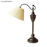 Barrel Shaped Study Light With Fabric Shade - White/Blue/Green Bedroom Task Lighting