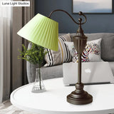 Barrel Shaped Study Light With Fabric Shade - White/Blue/Green Bedroom Task Lighting