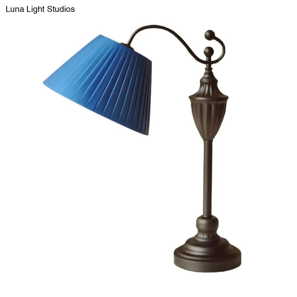 Barrel Shaped Study Light With Fabric Shade - White/Blue/Green Bedroom Task Lighting