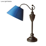 Barrel Shaped Study Light With Fabric Shade - White/Blue/Green Bedroom Task Lighting