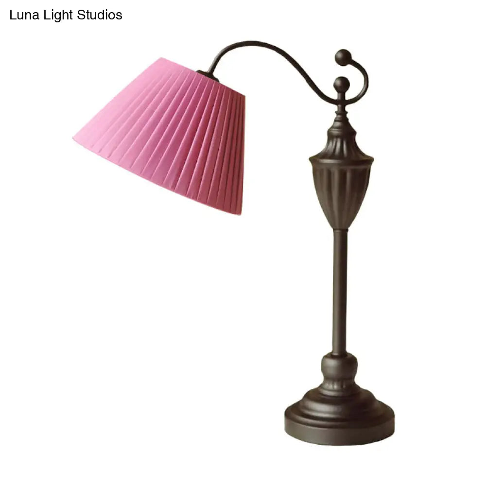 Barrel Shaped Study Light With Fabric Shade - White/Blue/Green Bedroom Task Lighting