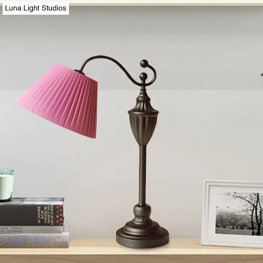 Barrel Shaped Study Light With Fabric Shade - White/Blue/Green Bedroom Task Lighting