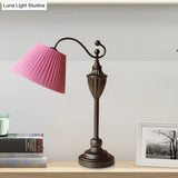 Barrel Shaped Study Light With Fabric Shade - White/Blue/Green Bedroom Task Lighting