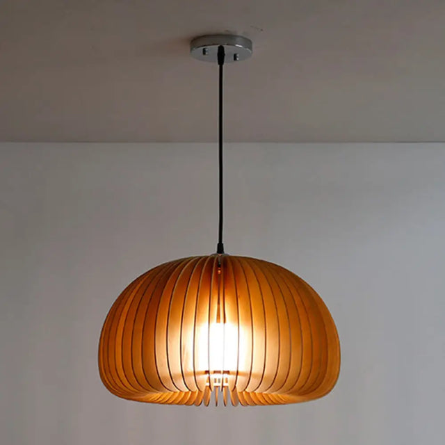 Basswood Pumpkin Pendant Light - Modern Wooden Hanging Lamp Wood