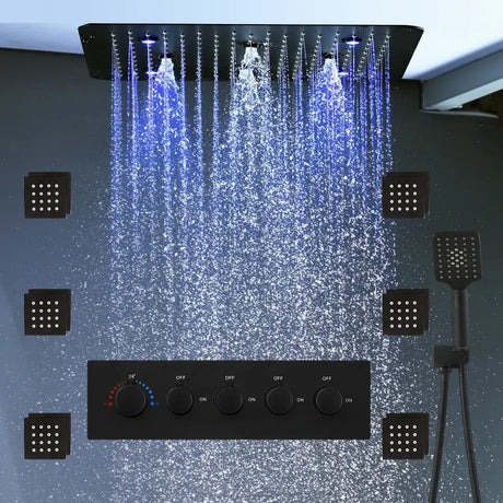Bathroom 20inch 50x50cm Shower Head Panel Faucet Rain Mist Laterfal Jets Thermostatic Valve Mixer System SPA Massage