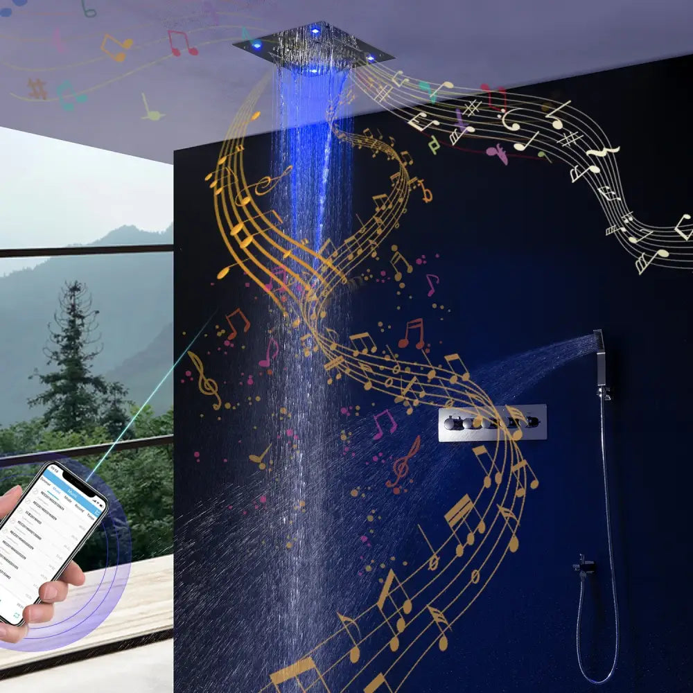 Bathroom Accessories 16inch 40cm Music Shower Head Panel Set SPA Massage Thermostatic Valve Mixer Kit Tap Faucet shower