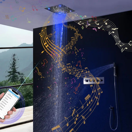 Bathroom Accessories 16inch 40cm Music Shower Head Panel Set SPA Massage Thermostatic Valve Mixer Kit Tap Faucet shower