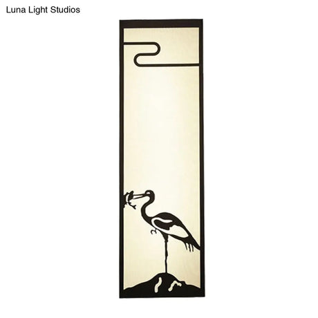Bedroom Crane Wall Mounted Lamp - Oriental Style Black With Cuboid Fabric Shade 3-Light