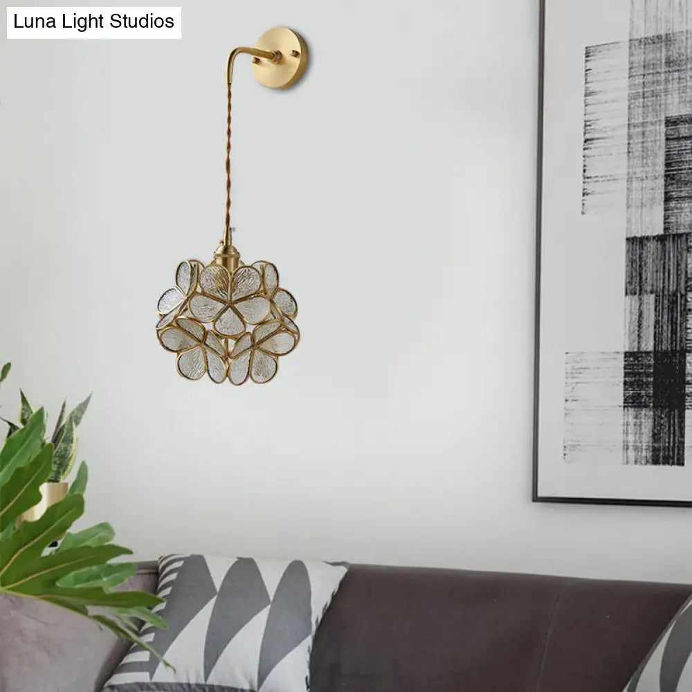 Bedroom Sconce Lamp With Flower Glass Shade - Wall Lighting Fixture