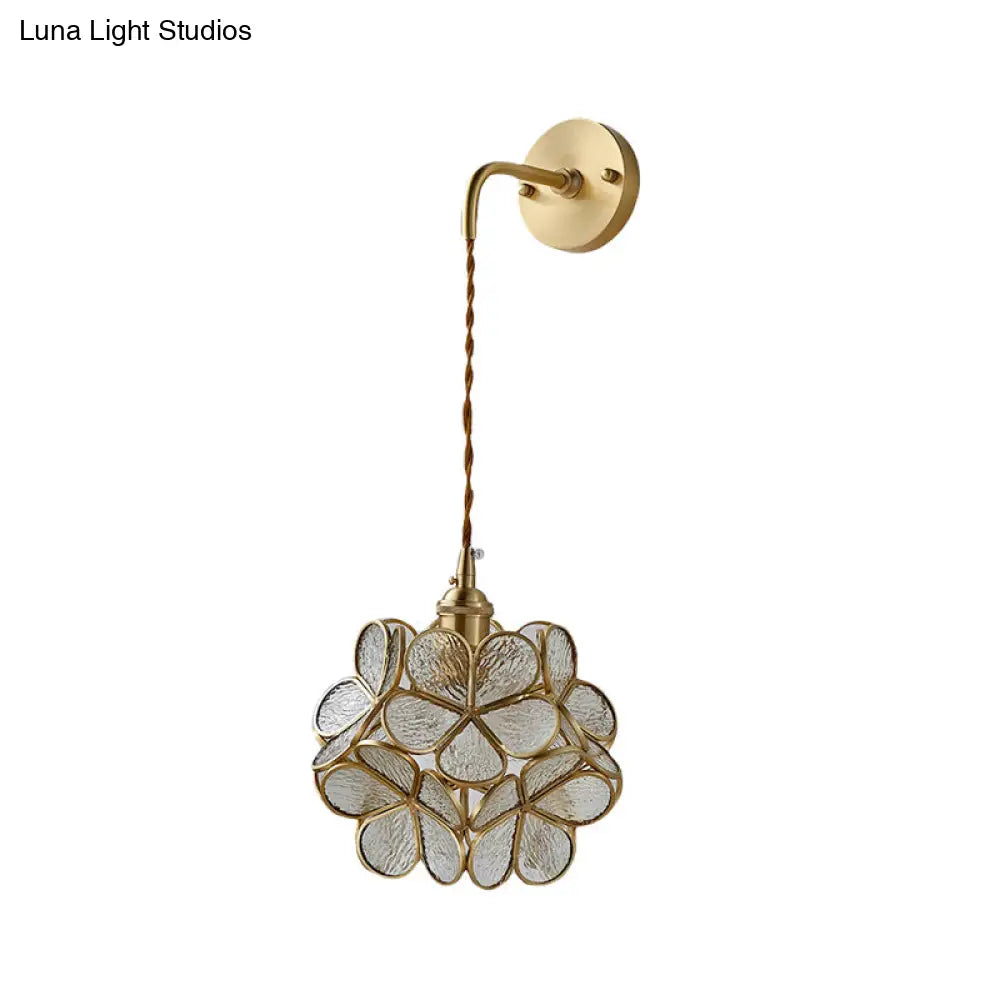Bedroom Sconce Lamp With Flower Glass Shade - Wall Lighting Fixture