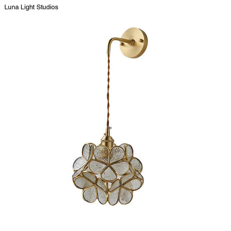 Bedroom Sconce Lamp With Flower Glass Shade - Wall Lighting Fixture