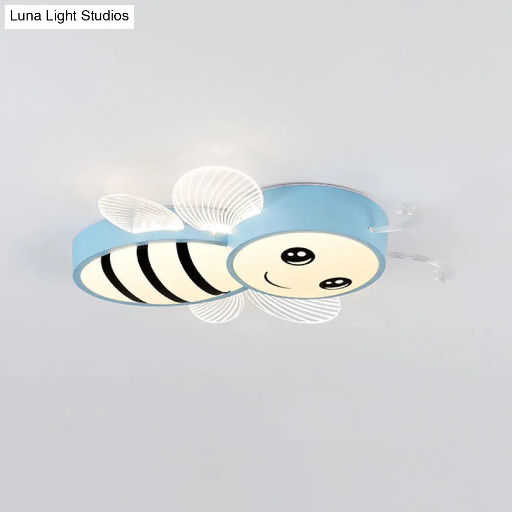 Bee Flush Mount Led Ceiling Lamp For Kids’ Bedroom - Pink/Yellow/Blue Plastic Fixture